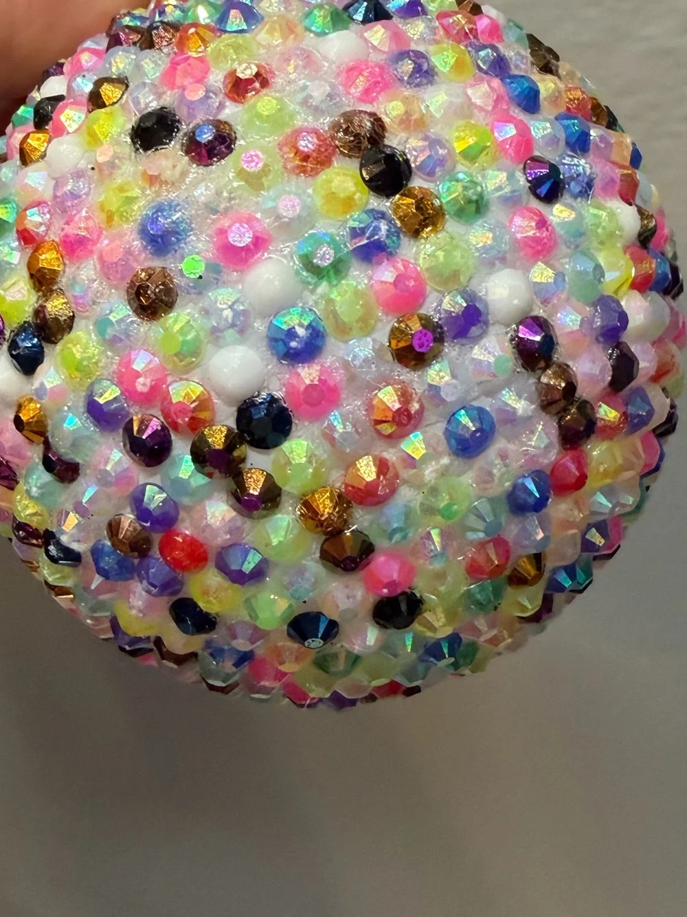 OOAK Hand-Bedazzled Glass Christmas Ornament Multicolor Jelly Rhinestones 3”